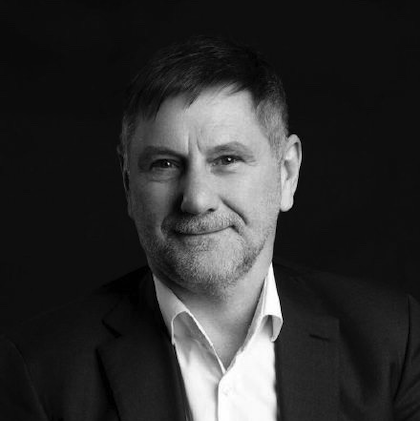 Black and white image of Steve Evans