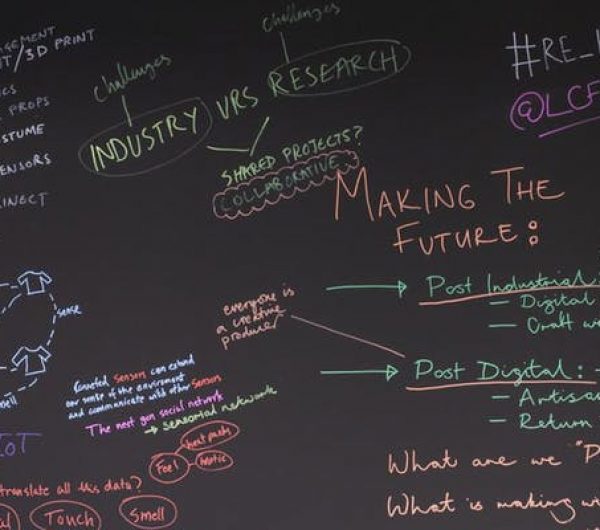 Blackboard with writings of a project or research plan