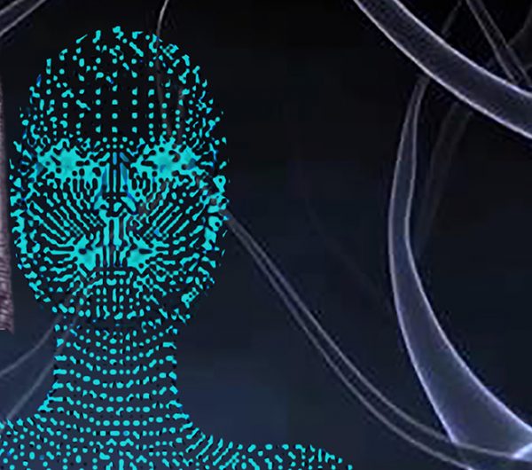 Poster design that has a long dress and futuristic looking female model