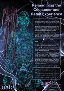 Poster design that has a long dress and futuristic looking female model