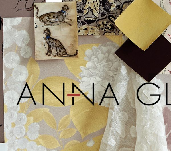 A mood board with printed wallpaper and reseach elements by Anna Glover - A textile print designer