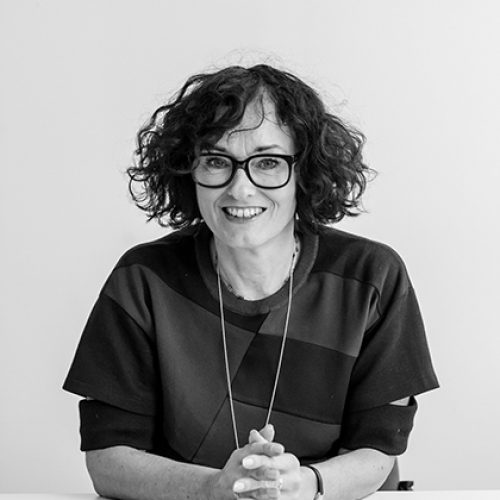 Black and white portrait of Dilys Williams
