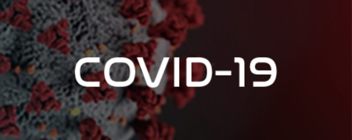 Black and white image with Covid 19 virus details