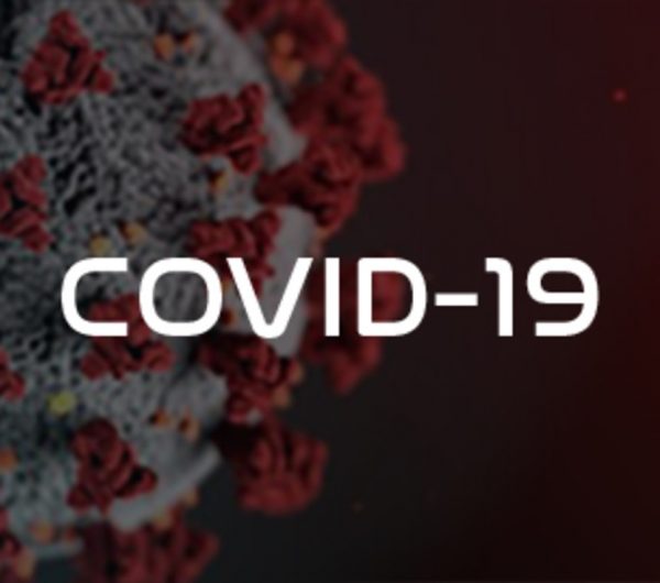 Black and white image with Covid 19 virus details