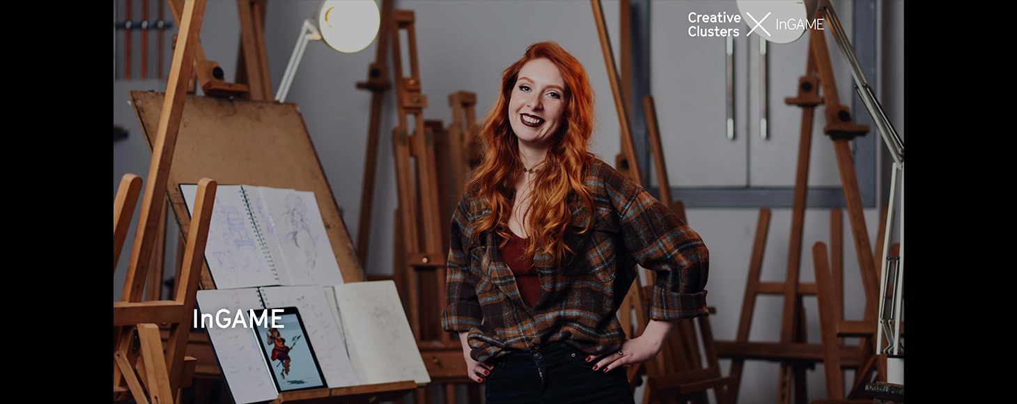 Female artist in her studio