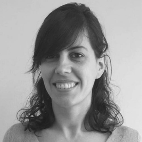 Black and white portrait of Raquel Prado